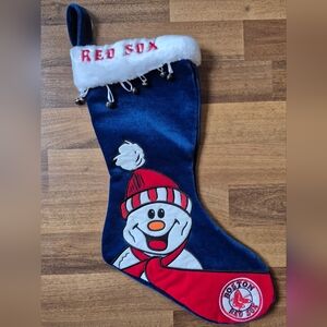 Boston Red Sox Soft Velvet Snowman Hanging Christmas Stocking with Bells